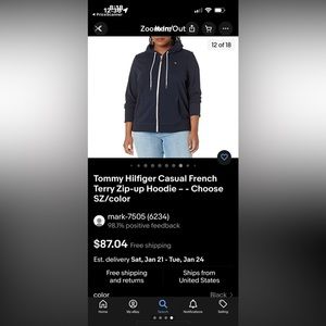 Women’s xs Tommy Hilfiger Casual French Terry Zip-up Hoodie – - Choose SZ/color